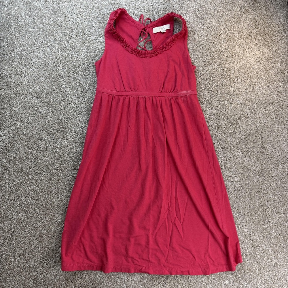 LOFT Dress Womens SP Red Sleeveless Scoop Neck Sundress Knee Length Crochet